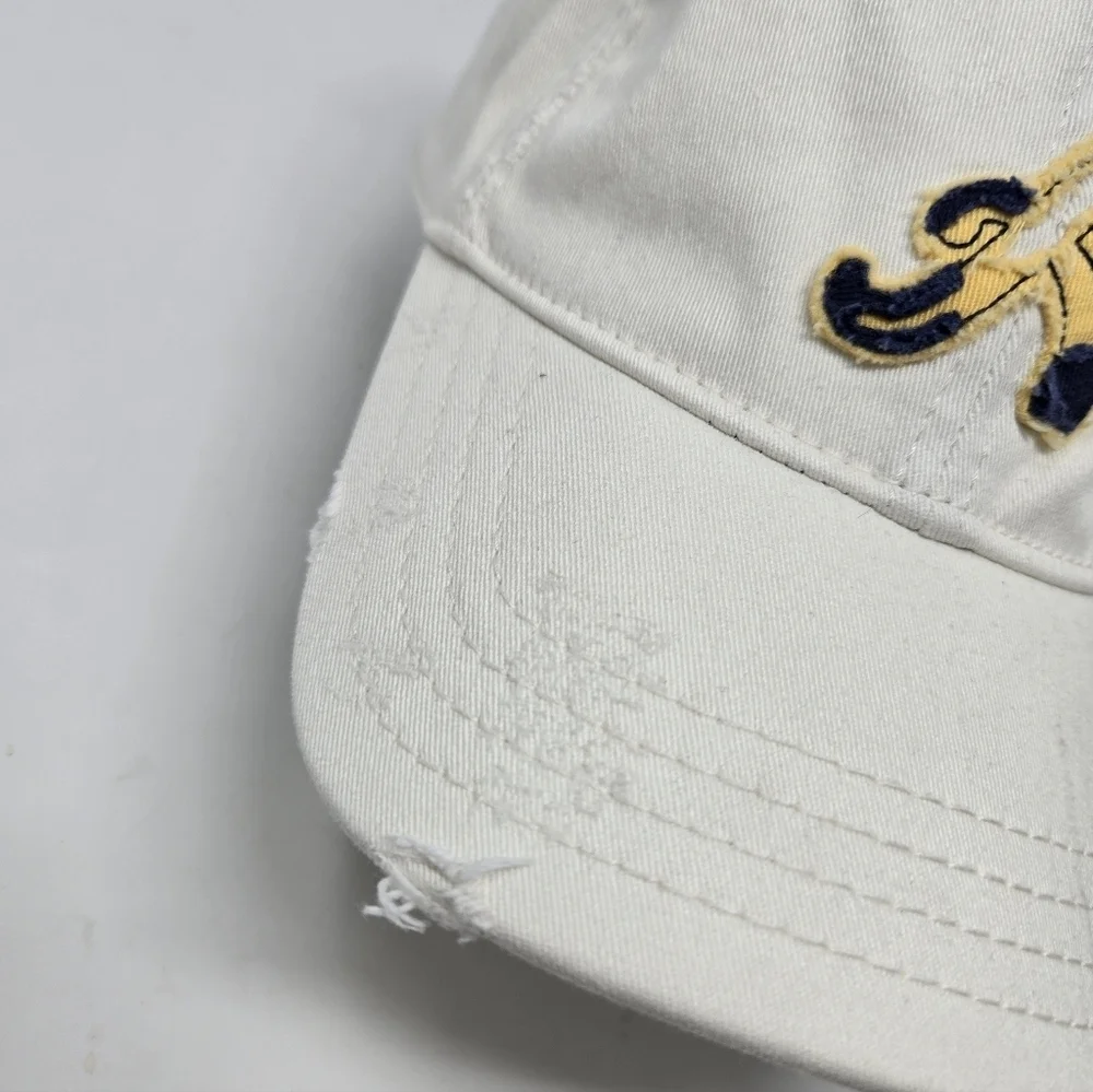 AEROPOSTALE WHITE COTTON BLEND DISTRESSED FITTED BASEBALL HAT CAP UNISEX SMALL/M